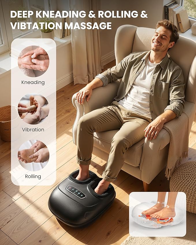 CILI Foot Massager with Heat,Heated Feet Massager for Plantar Fasciitis & Neuropathy Pain Relief, Deep Kneading Vibration Compression