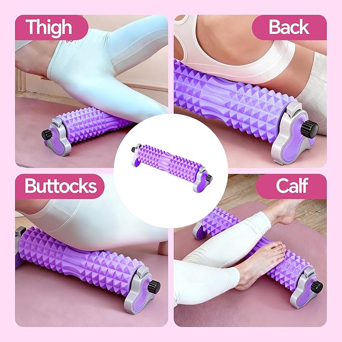 Foam Roller with Detachable Stand, 18” Deep Tissue Massage Roller, 3-Level Height Adjustable Support, Beginner-Friendly Design for Home Workout & Muscle Recovery -Purple