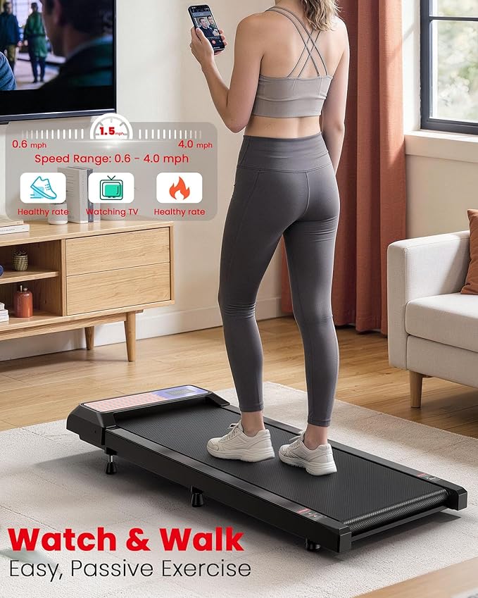Walking Pad Treadmill with 5% Incline, Under Desk Treadmill for Home Office, 2.5HP Quiet Portable Walking Pad, 265 lbs Capacity, Compact Treadmill for Small Spaces with 15" x 35.4" Belt