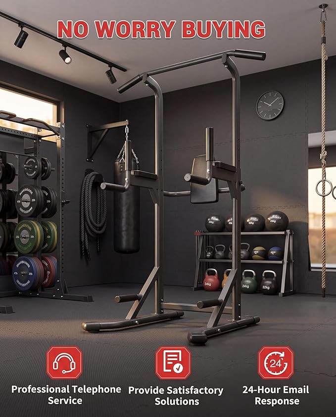 Power Tower Pull Up Bar Dip Station, 450LB Heavy Duty Carbon Steel Pullup Stand for Home Gym, Freestanding Strength Training Equipment, Bodyweight Workout Station, Indoor Fitness Rack, Chin Up Dip Bar