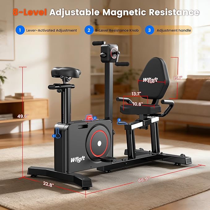 Recumbent Exercise Bike for Home, Recumbent Bikes for Seniors Gym, Quiet Recumbent Stationary Bikes for Seniors 400LBS Capacity, Adjustable Seat & Backrest, 8-Level Resistance & LCD Display