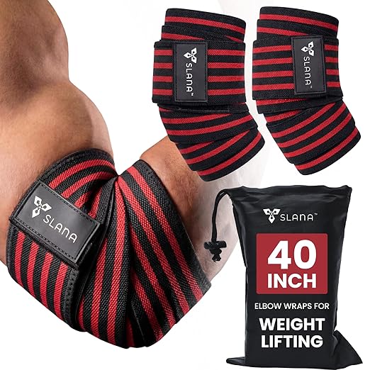 Elbow Wraps for Weightlifting – 40” Long Adjustable Compression - Elbow Sleeves Weightlifting Men with Hook-and-Loop Closure – Support for Heavy Pressing, Strength Training & Lifting Stability