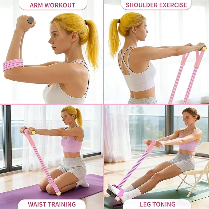 Pedal Resistance Bands with Handles, Upgrade 6-Tubes Manual Tension Training Pedal, Natural Rubber Foot Pedal Resistance Bands, Light Weight Fitness Equipment for Yoga, Pilates, Gym & Abs Training