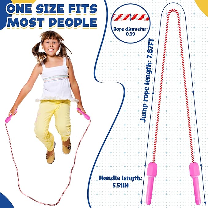 10 Pack Kids Jump Rope, Colorful Nylon Skipping Ropes for Children, 7.87FT Adjustable Length, 5.51IN Handles, Lightweight Skipping Ropes Set for Indoor & Outdoor Play Fitness School Activities