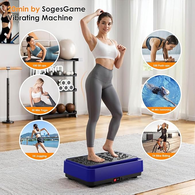 Vibration Plate Exercise Machine, Full Body Workout Vibration Platform with Resistance Bands, Fitness Machine for Weight Loss, Toning & Lymphatic Drainage, Home Gym Equipment,