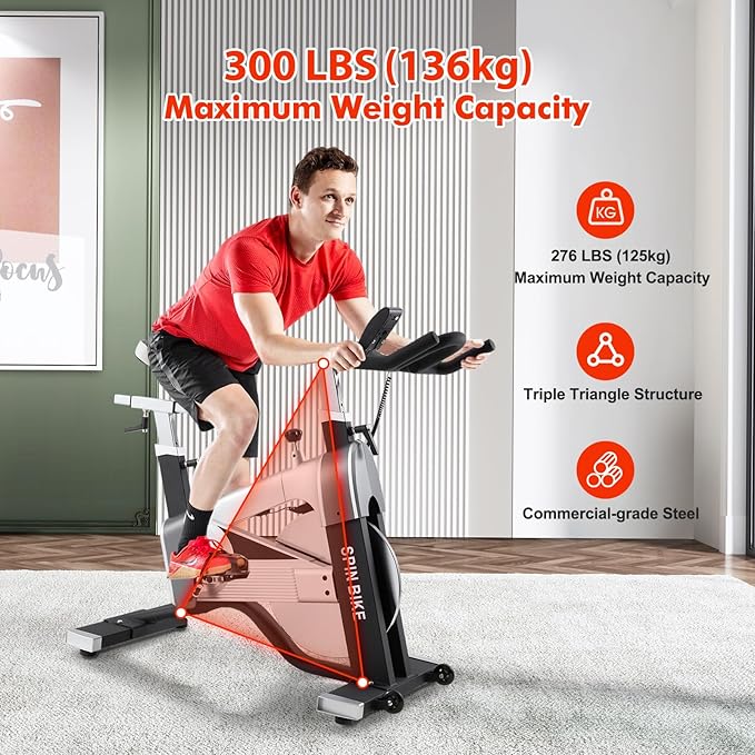 GarveeLife Commercial Exercise Bike, Cycling Bike for Home Cardio, Fitness Stationary Bike Indoor&Outdoor, Silent Belt Drive, 300 LBS Weight Capacity, Adjustable Comfortable Seat/Magnetic Resistance