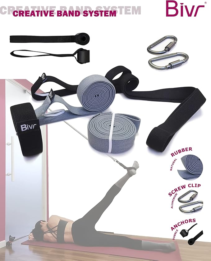Portable Pilates Home Kit - Home Workout Equipment with Designed Pilates Loop Straps, Fabric Long Resistance Exercise Bands, Door Anchors and Aluminum Carabiners for Working Out as in Reformer