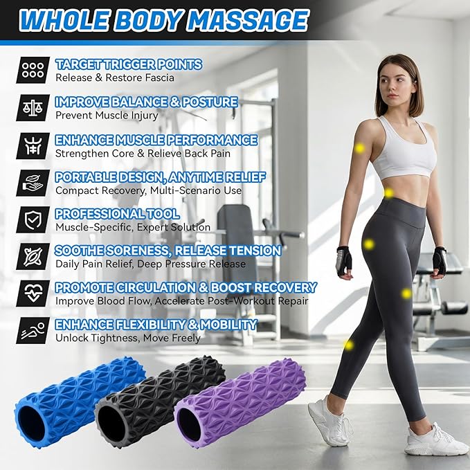 Foam Roller for Deep Tissue Massager, 15" High Density Exercise Patented Roller for Muscle Massage and Myofascial Trigger Point Release Back Roller Improves Mobility (Blue)