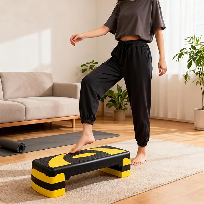 Aerobic Step Platform Exercise Step with 3 levels Adjustable Height Non-Slip Exercise Stepper for Cardio, Strength, and Fitness Workouts at Home or Gym
