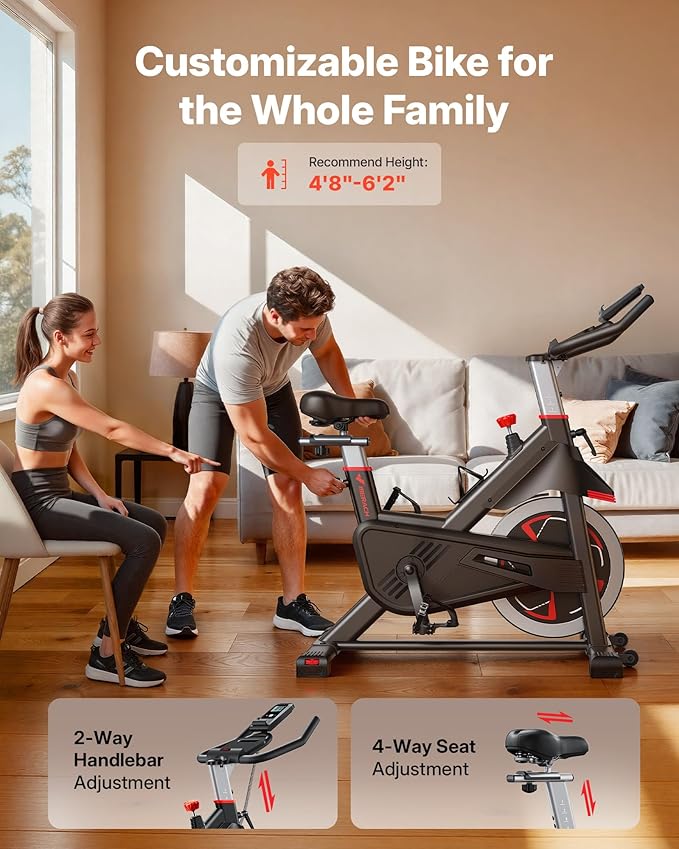 Merach Exercise Bike for Home Gym, Low Noise Stationary Bike with Brake Pad, Indoor Workout Bike with Self-Developed App, Tablet Mount and Fitness Courses for Weight Loss, 300 Lb Weight Capacity