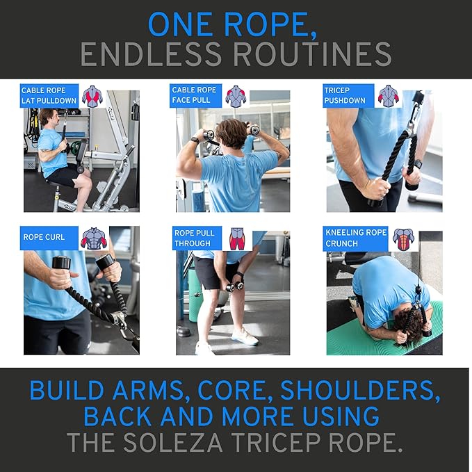 Tricep Rope Cable Attachment, 27" Tricep Pull Down Attachment Carabiner, Rope Attachment for Cable Machine, Gym Rope Attachment, Cable Rope Attachments for Gym, Rope Pull Down Attachment, Triceps Rope