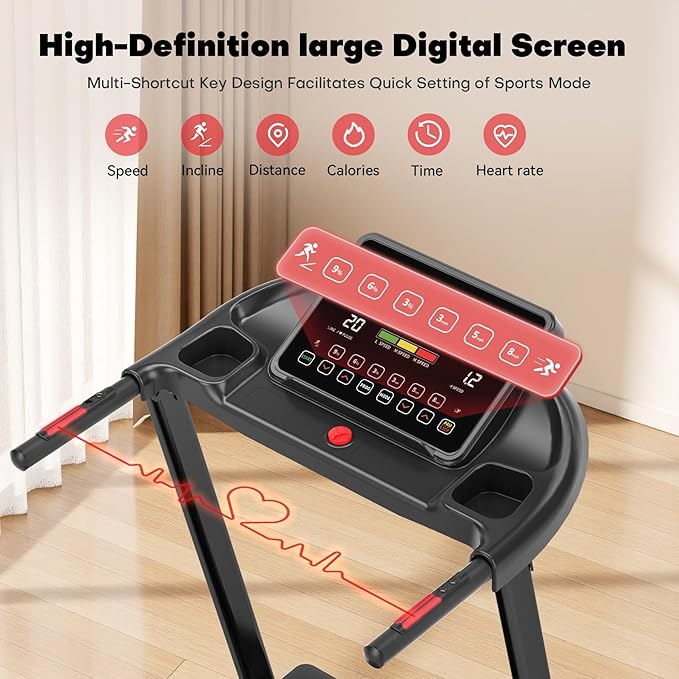 Treadmill with Incline for Home, WENOKER 15% Auto Incline Treadmill with Handrail 300 lbs Capacity, 3.0HP Quiet Walking Pad Tread mill with App, Portable Folding Tread mill with Heart Rate & Wide Belt