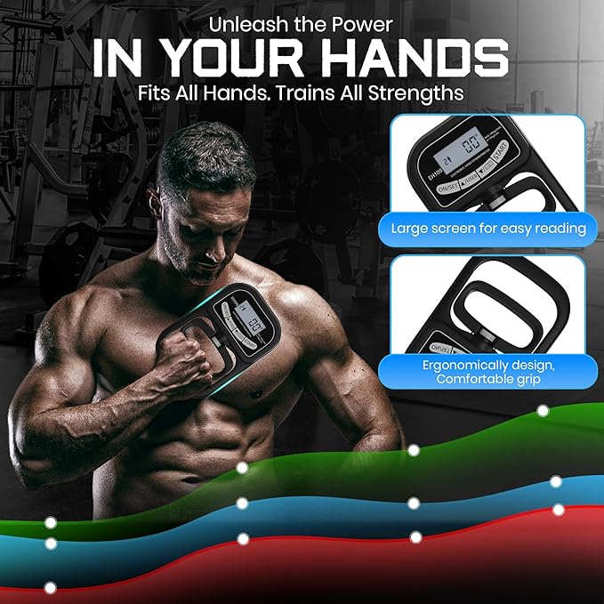 Grip Strength Dynamometer 396lbs/180kg – Digital Hand Grip Strength Tester with LED Display, Adjustable Hand Grip Meter for Fitness, Sports, Therapy & Rehab
