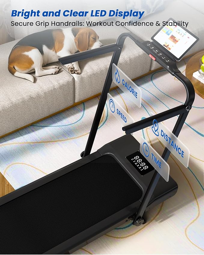DeerRun Walking Pad Treadmill with Incline and Handle Bar, 4-in-1 Foldable Under Desk Treadmills for Home Small or Office, 300 lbs Capacity 3.0 HP Folding Portable Walking Pad with APP