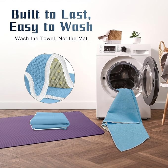 Hot Yoga Towel Non-Slip, 2 Pack Thick & Soft Yoga Mat Towel, Sweat Absorbent, with Grip Dot, 72" x 26", Yoga Towel for Hot Yoga, Pilates, Fitness and Gym Workouts, Sky Blue