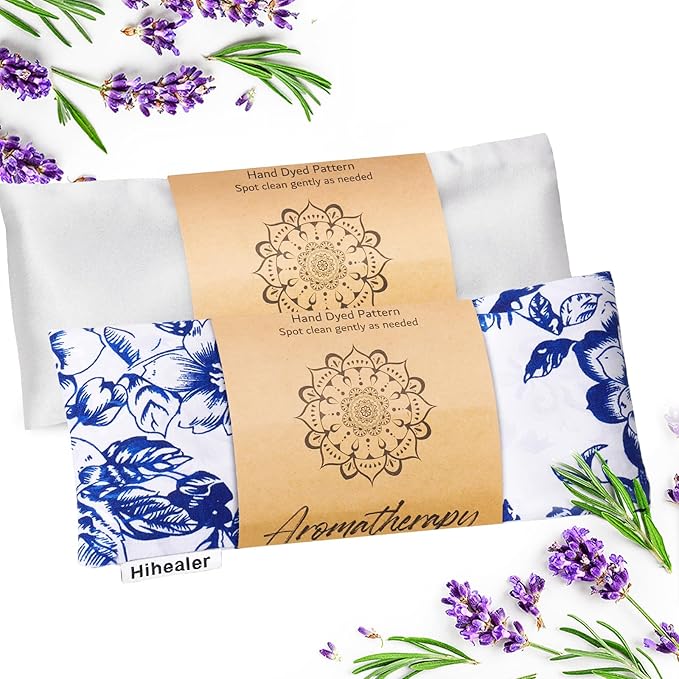 Lavender Eye Pillow for Relaxation, Yoga, Sleep – Weighted Eye Mask for Headache, Sinus, Aromatherapy Moist Heat Compress, Meditation Accessory, Relaxation Gift for Women (Silver)