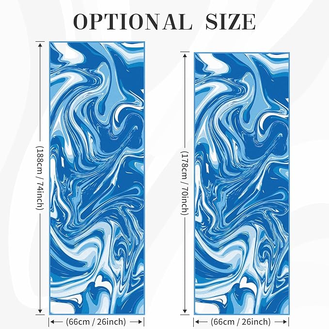 Yoga Mat Towel Cover with Large Corner Pockets, Non Slip Grip Microfiber Mat Cover Mat for Hot Yoga, Pilates and Gym Workout, 70" L x 26" W, Blue