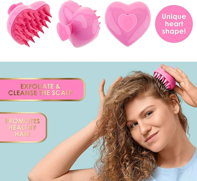 EXPRESSIONS Heart Shaped Scalp Massager Tool for Rejuvenating Scalp and Hair Follicles with Ergonomic Design Silicone Scrubber for Daily Care - Pink