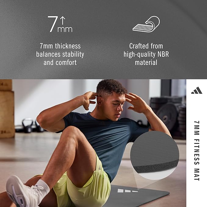 adidas Fitness Mat - Lightweight - Non Slip Yoga Mat, 7mm or 10mm