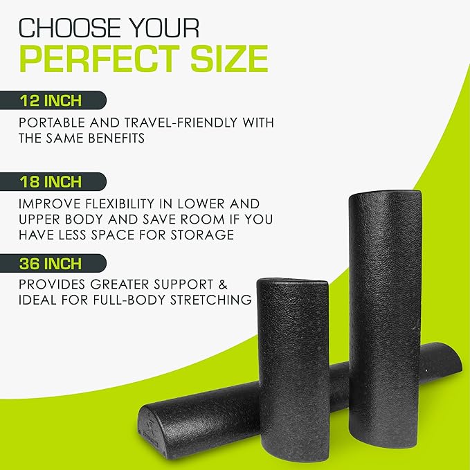 ProsourceFit High Density Foam Rollers - inches long. Firm Full Body Athletic Massager for Back Stretching, Yoga, Pilates, Post Workout Trigger Point Release