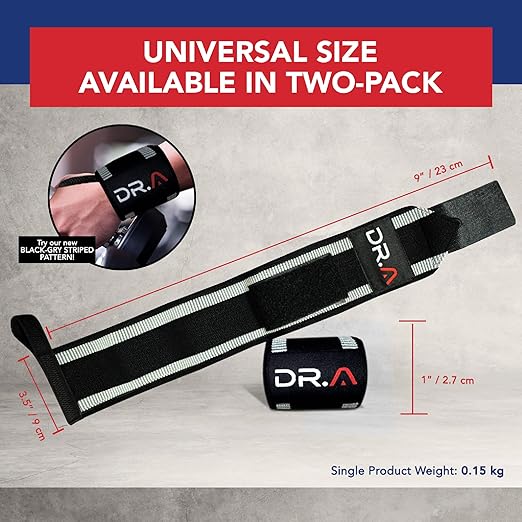 Dr. Arthritis Weight Lifting Wrist Wraps with Thumb Loop, Heavy-Duty Wrist Straps for Weightlifting, Hybrid Training, Olympic Lifts & Calisthenics, Non-Slip Gym Wraps for Men & Women (Black-Grey Stripes)
