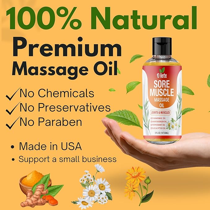 Premium Body Massage Oil for Sore Muscles and Joints, with Eucalyptus, Chamomile & Peppermint Oil