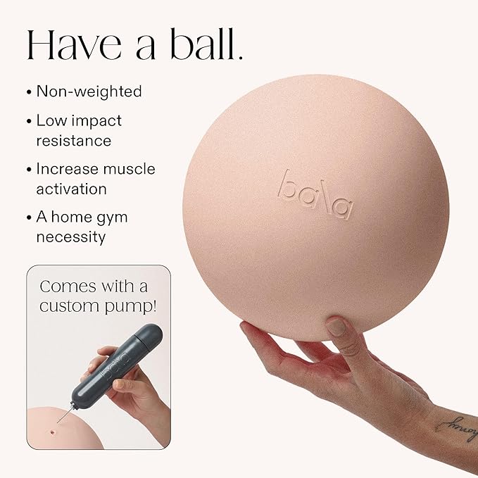 Bala Pilates Ball, Non-Weighted Exercise Ball - Small 8" Yoga Ball for Barre, Stretching, Strength & Core Training - Workout Accessory with Mini Pump for Home Gym & Fitness Routines - 100% PVC