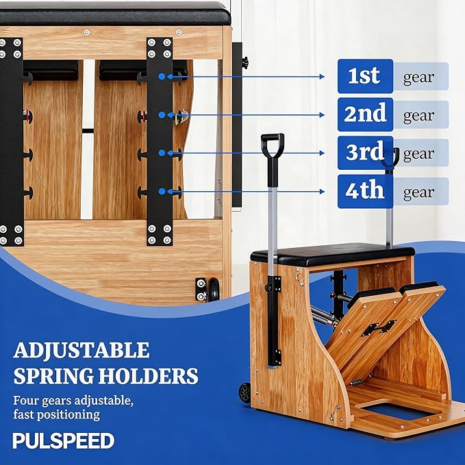 Pilates Chair Wunda Chair Pilates Combo Chair with Handles Split Pedals Reformer Machine for Yoga Core Training Rehabilitation Includes Non-Slip Socks (Wood Panel Bracket)