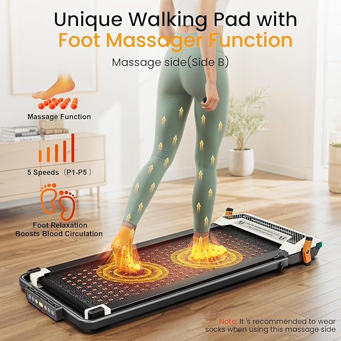 AKLUER Walking Pad with Incline - Dual-Sided 2 in 1 Under Desk Treadmill with Shiatsu Foot Massager, 330LBs Walking Pad Treadmills for Home and Office, LED Display and Remote Control