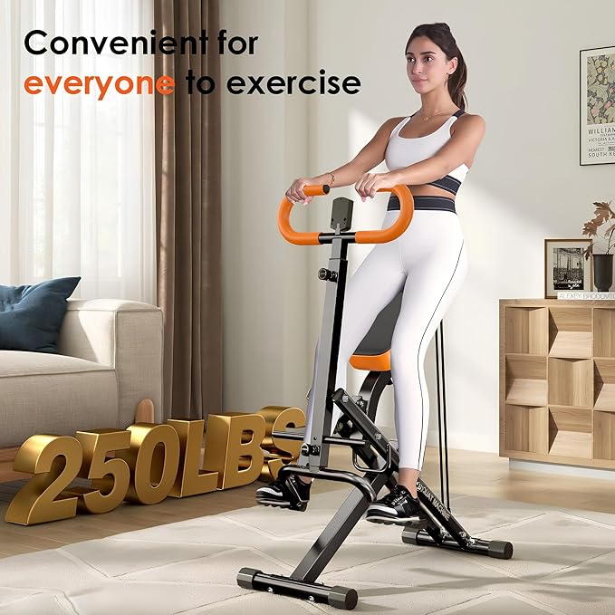 SogesHome Squat Machines Rowing Machine for Home, Foldable & Full Body Exercise Workout Equipment with Adjustable Resistance Bands for Women, Row and Ride Squat Machine for Glutes and Abs, 330 LBS