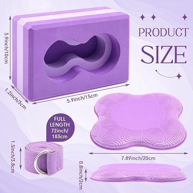 2 Pack Yoga Blocks Wrist Support Yoga Blocks with Knee Pads and Strap to Put Less Weight on Wrist Improve Comfort and Grip, EVA Foam Pilates Exercise Balance Stretching Accessories