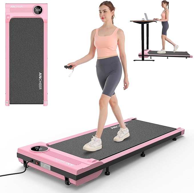 ANCHEER Pink Walking Pad Treadmill - Under Desk Treadmill, 2.5HP Compact Portable Treadmills for Home Small Spaces, Office, Remote Control & LED Display
