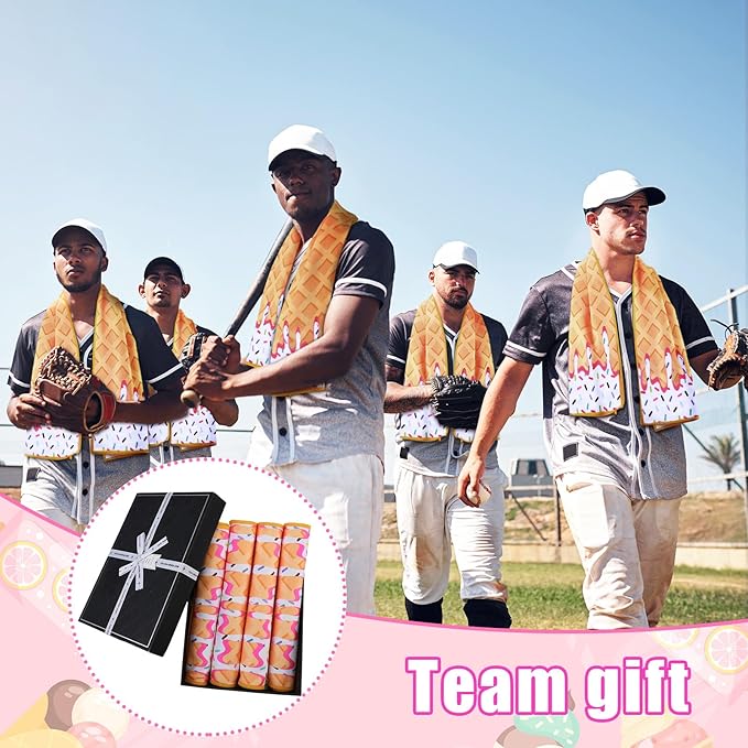 Peryiter 12 Pcs Baseball Ice Cream Drip Cooling Towel Microfiber Absorbent Lightweight Sport Cooling Towel Sweat Sport Rags for Baseball Team Coach Gifts Event Yoga Running Gym(White,40 x 12 Inch)