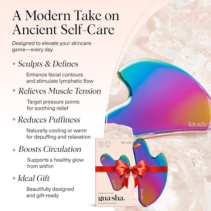 Kitsch Stainless Steel Gua Sha Facial Tools - Guasha Tool for Face, Face Sculpting Tool, Jawline Shaper, Double Chin Reducer Gua Sha Tools, Lymphatic Drainage Massager, Facial Skin Care, Iridescent