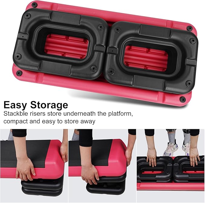 Gym Step Platform for Exercise at Home, Fitness Step for Home Workout, Adjustable Step Up Exercise Platform, Aerobic Stepper Step Platform with 4 Risers, Step Exercise Platform for Work Out