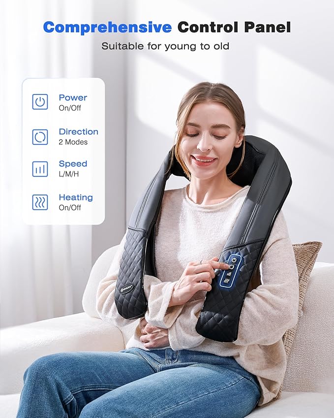 KINGJOY Neck and Shoulder Massager with Heat, Shiatsu Neck and Back Massager for Back, Shoulder, Legs, 2025 Upgraded 4D Kneading Deep Tissue Pain Relief, Gifts for Women/Men/Mom/Dad, Plug-in Use Only