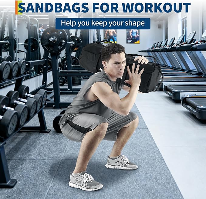 Garvee Sandbag for Fitness Weights Training,5-200 LBS Adjustable Weighted SandBag for Strength Powerlifting Running Home Gym Exercise,Black