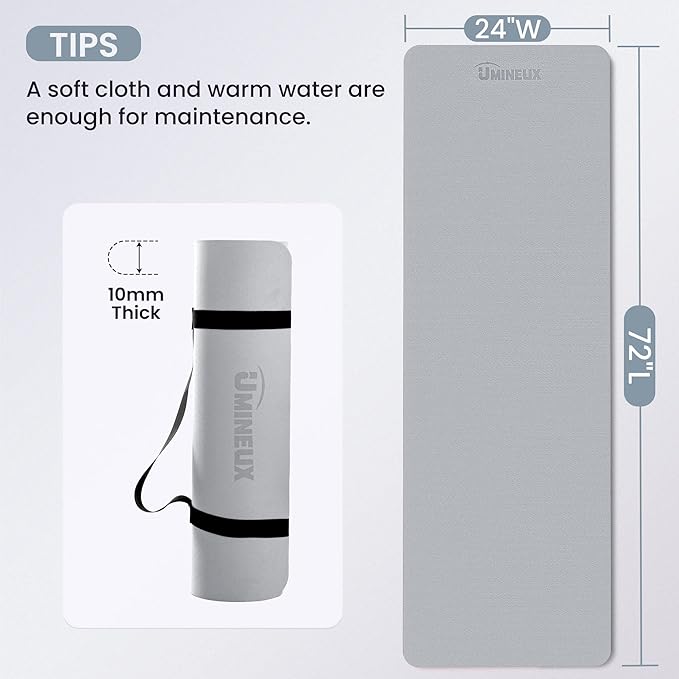 UMINEUX Extra Thick Yoga Mat, 10MM (2/5") Yoga Mat Non Slip, POE Yoga Mats for Women Men, 72"x24", Great for Workout, Yoga, Pilates, Fitness & Floor Exercises