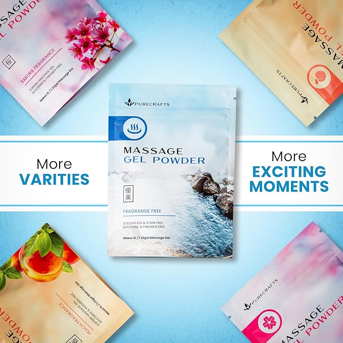 Massage Gel Powder 50g | Fragrance Free | Made in Japan | Smooth and Slippery Gel for Wellness and Relaxation | 50g Makes 1.32 Gallons/ 5 litres | Just Add Water