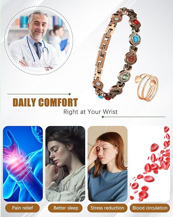 Copper Bracelets & Rings for Women, Copper Magnetic Bracelet for Women