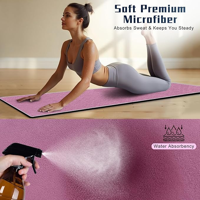 Hot Yoga Towel Non-Slip, 2 Pack Thick & Soft Yoga Mat Towel, Sweat Absorbent, with Grip Dot, 72" x 26", Yoga Towel for Hot Yoga, Pilates, Fitness and Gym Workouts, Light Purple