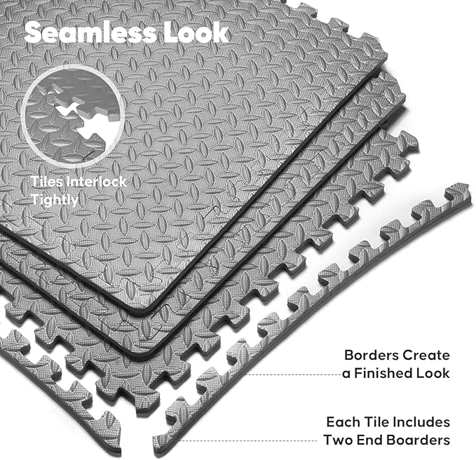 32 Pack Home Gym Mat, Puzzle Exercise Mat, 1of EVA Interlocking Foam Floor Tiles for Home Workout Equipment and Kids' Play Areas - Grey, 24 in x 24 in x ½ in - 32 Tiles (Grey, 32 Pack 128 sq ft)