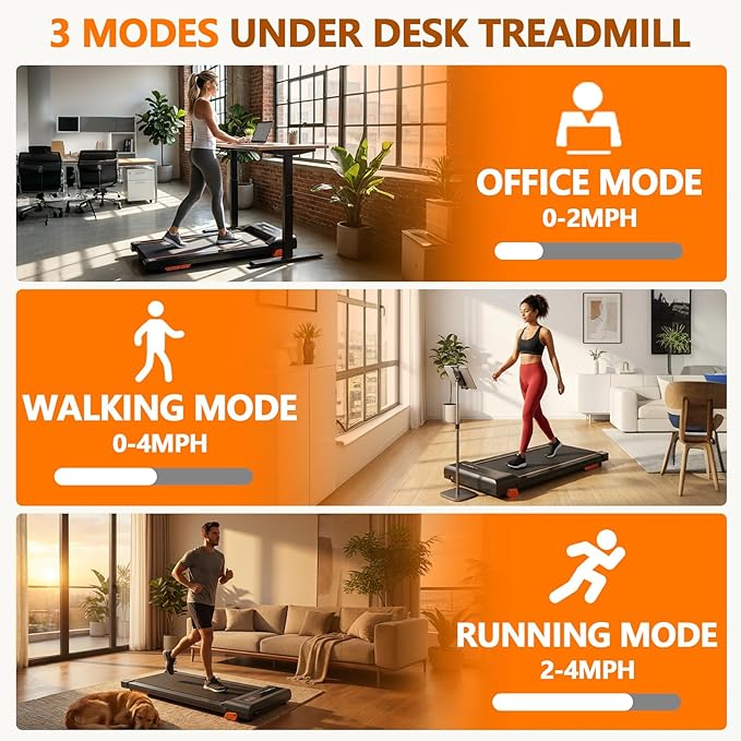 Walking Pad, Under Desk Treadmill with Incline for Home Office, Portable Walking Treadmill & Flat Running Machine, Quiet|Compact|2.5HP|300 LBS|Remote Control|LED Display