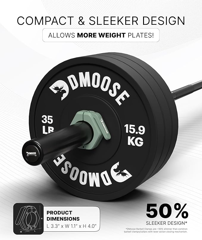 DMoose Fitness Barbell Clips 2 Inch (Pair) - Quick Release Olympic Barbell Clamps & Collars with Anti Slip TPR Grip for Secure Weightlifting and Powerlifting - Weight Clips for Bars at Home or Gym