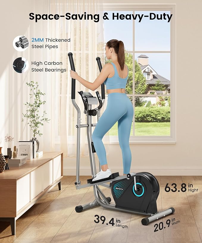 THERUN Elliptical Exercise Machine, Ultra-Quiet Elliptical Machine for Home, 6KG Flywheel Elliptical Trainer, 16 Resistance Levels Elliptical Training Machines w/Pulse Sensor, LCD Monitor