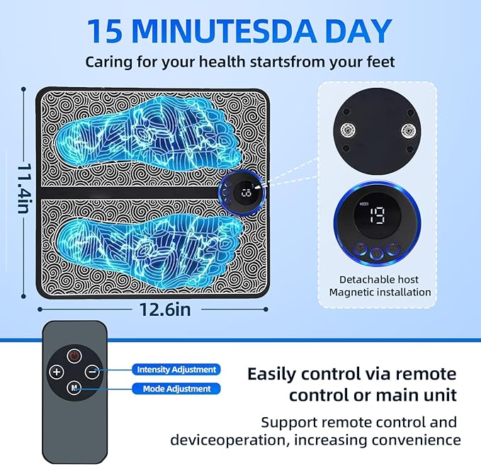 Ornaxis EMS Foot Massager Mat for Relaxes Muscles, Foot Plate Muscle Stimulator with Remote Control, 8 Massage Modes, 19 Intensity Levels, USB Rechargeable