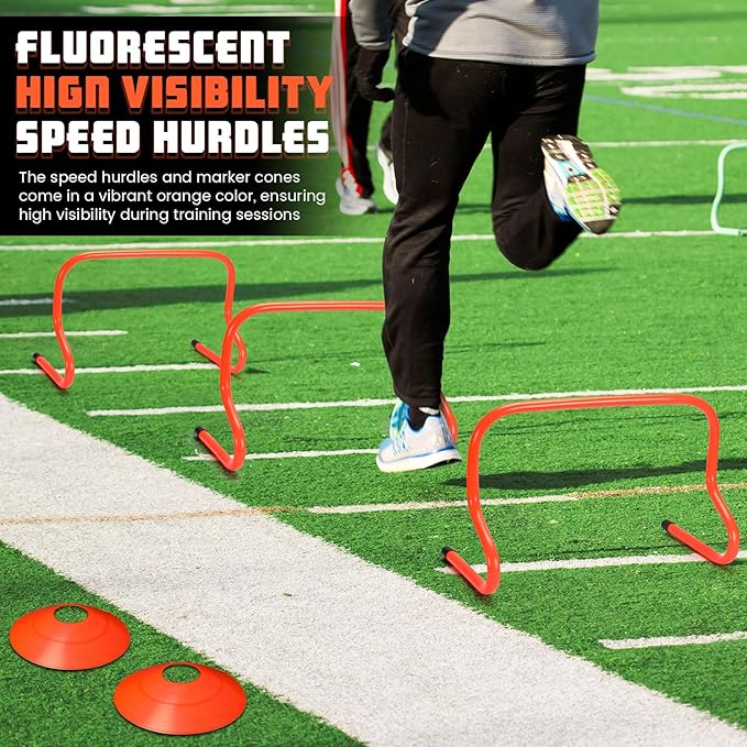 6 Sets 12" Speed Agility Training Hurdles for Athletes Soccer Training Hurdles Agility Training Equipment with Marker Cone Adjustable Training Hurdle Plyometric Hurdles for Basketball