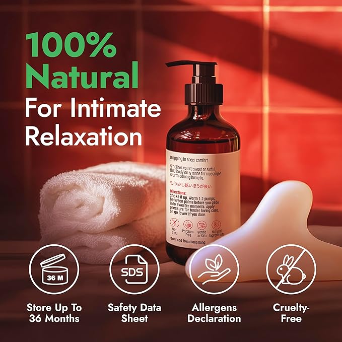 H'ana Sensual Massage Oil for Date Night - Gently Warming, Soothing & Hydrating, Crafted with 100% Pure Vanilla Body Oil for Cozy Moments and Bedtime Therapy (6.76 Fl Oz)
