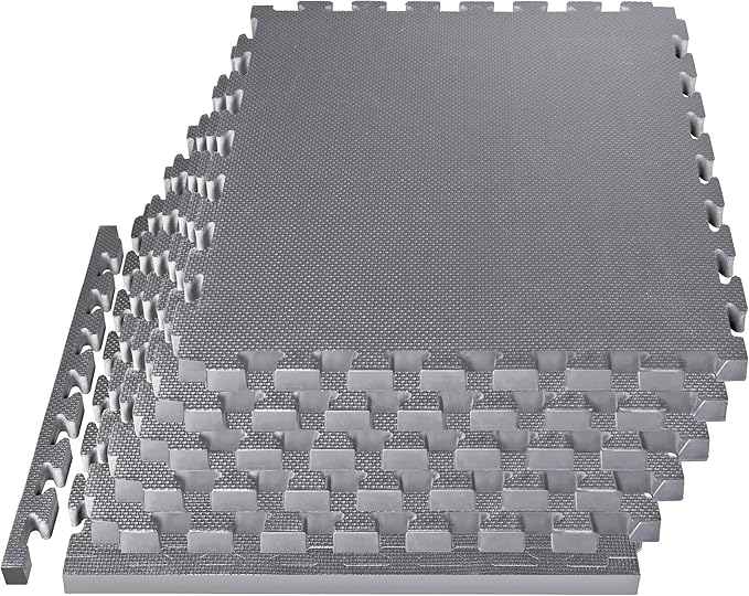 Mat Block Interlocking Foam Tiles Puzzle Mats for Floor 24 SQ FT, 1 inch, 6 Tiles, EVA Gym Mat Flooring Exercise Equipment Mat for Home Gym Equipment,APM202GY, Grey