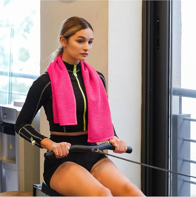 NUKURA 12” x 40” Gym Sweat Towel, 450 GSM, 100% Cotton, High Absorbency, Extra Soft & Quick Dry Workout, Yoga & Fitness Towel – Pink